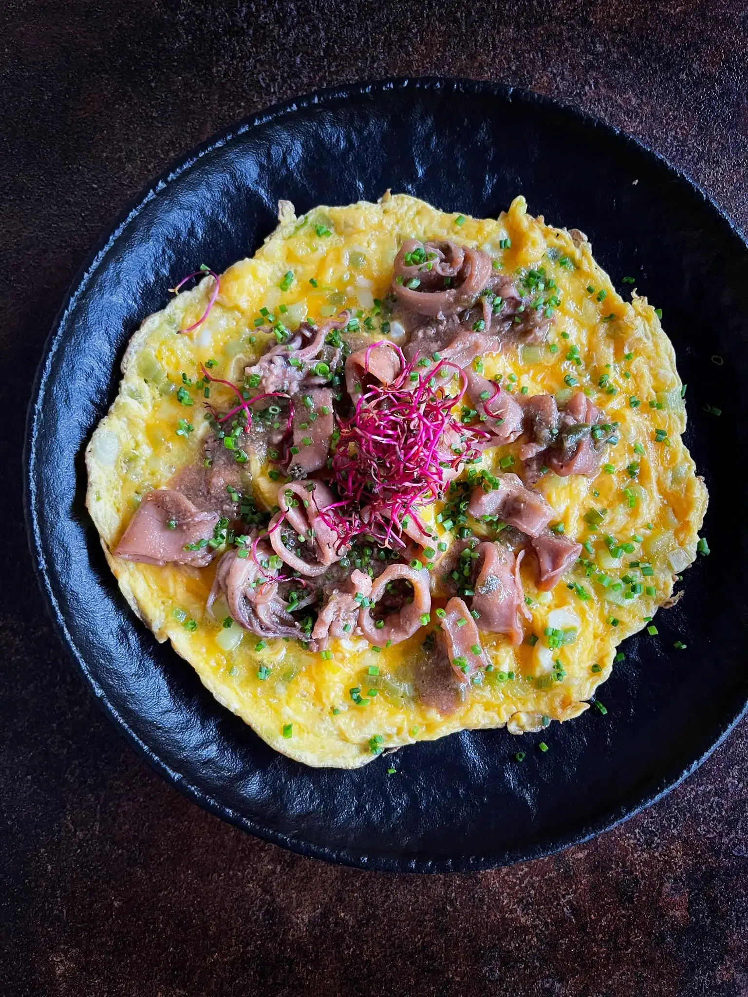 omelet with calamari and greens - hotel roc blanc