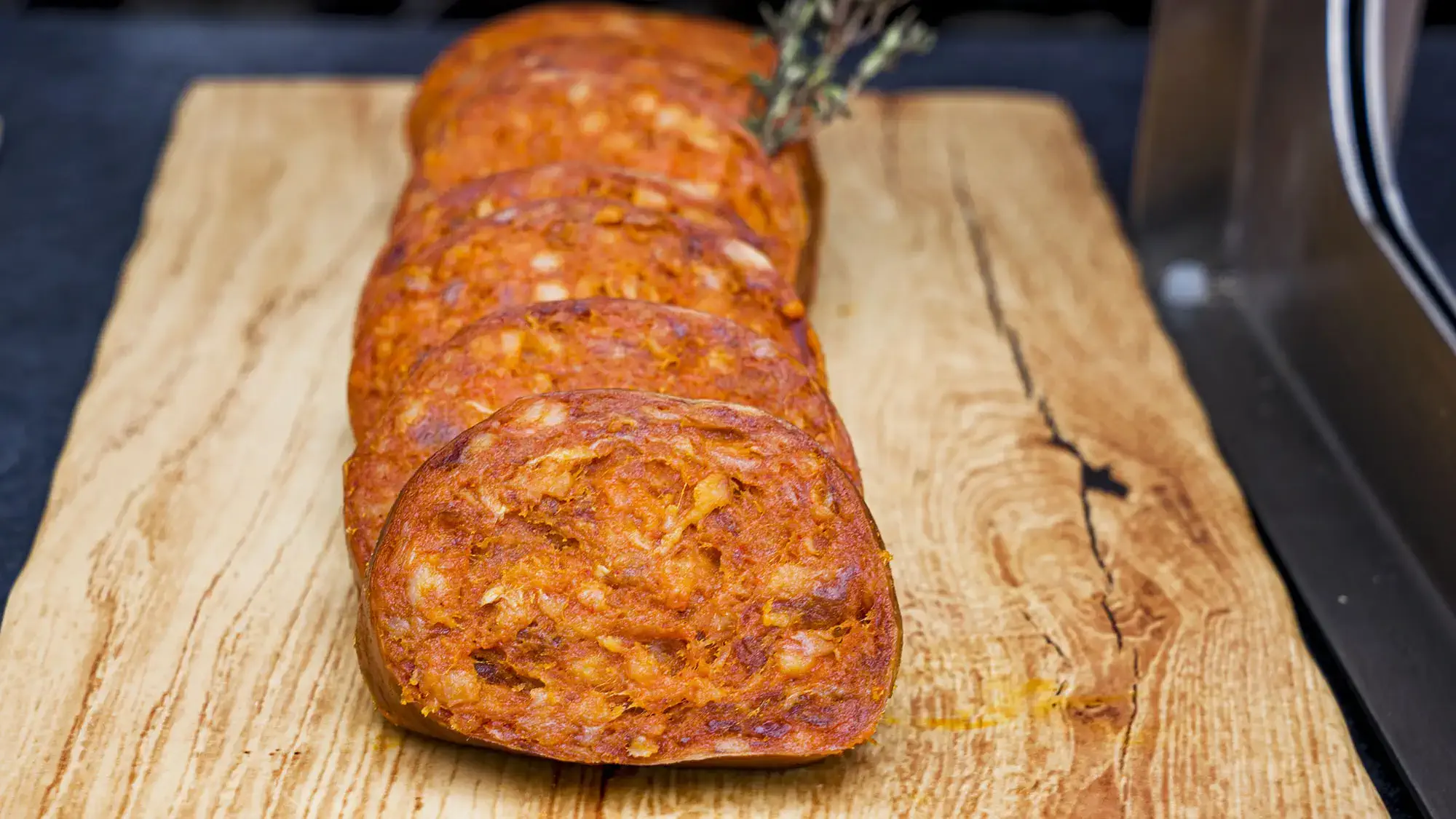 chorizo meat at the breakfast buffet- roc blanc hotel & spa andorra