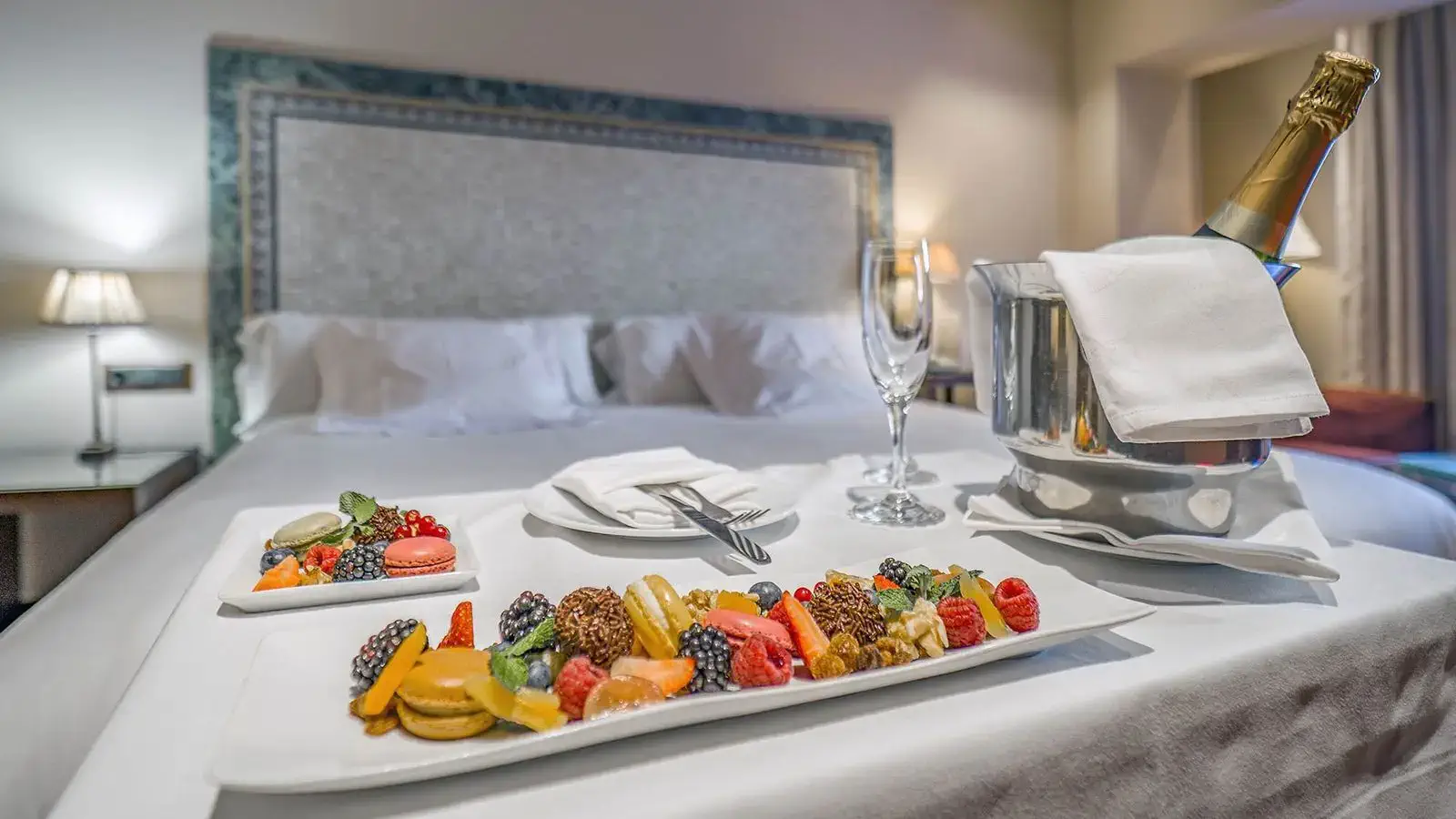 sweets and champagne room service -superior room- roc blanc hotel & spa andorra