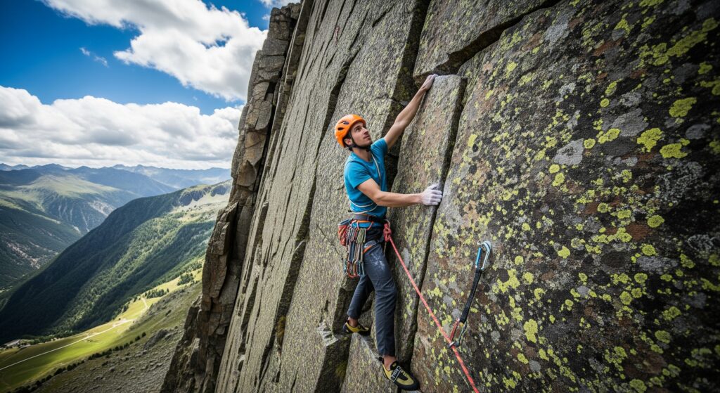Un hombre realiza escalada, uno de los deportes de aventura en Andorra más populares.