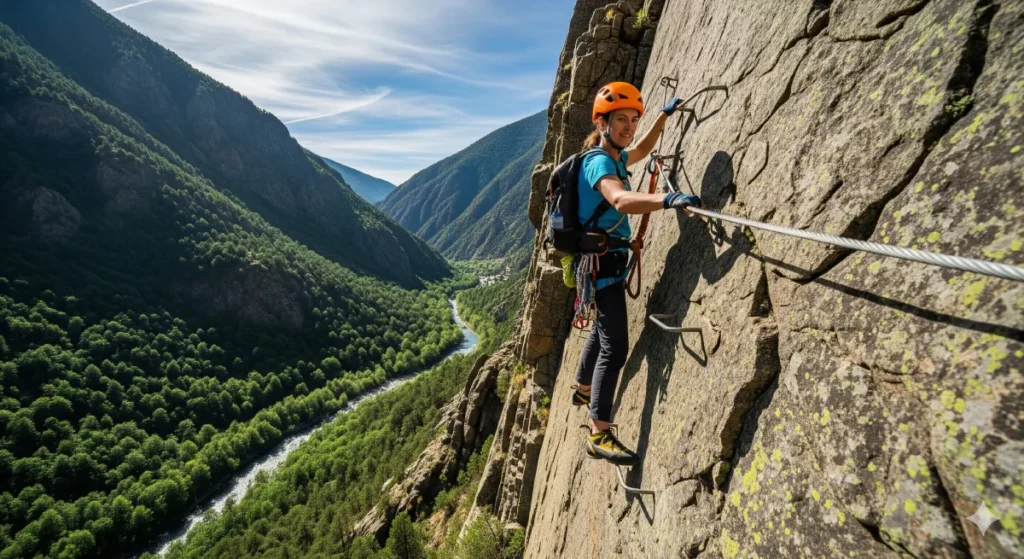 Escalador en la Vía Ferrata de Segudet.