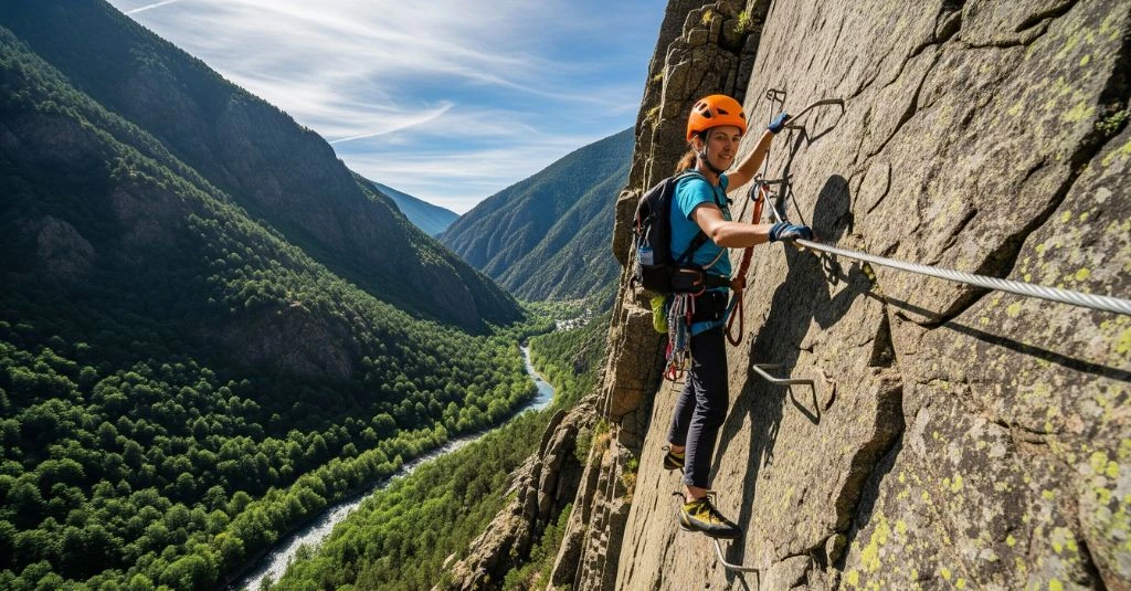 Escalador en la Vía Ferrata de Segudet.