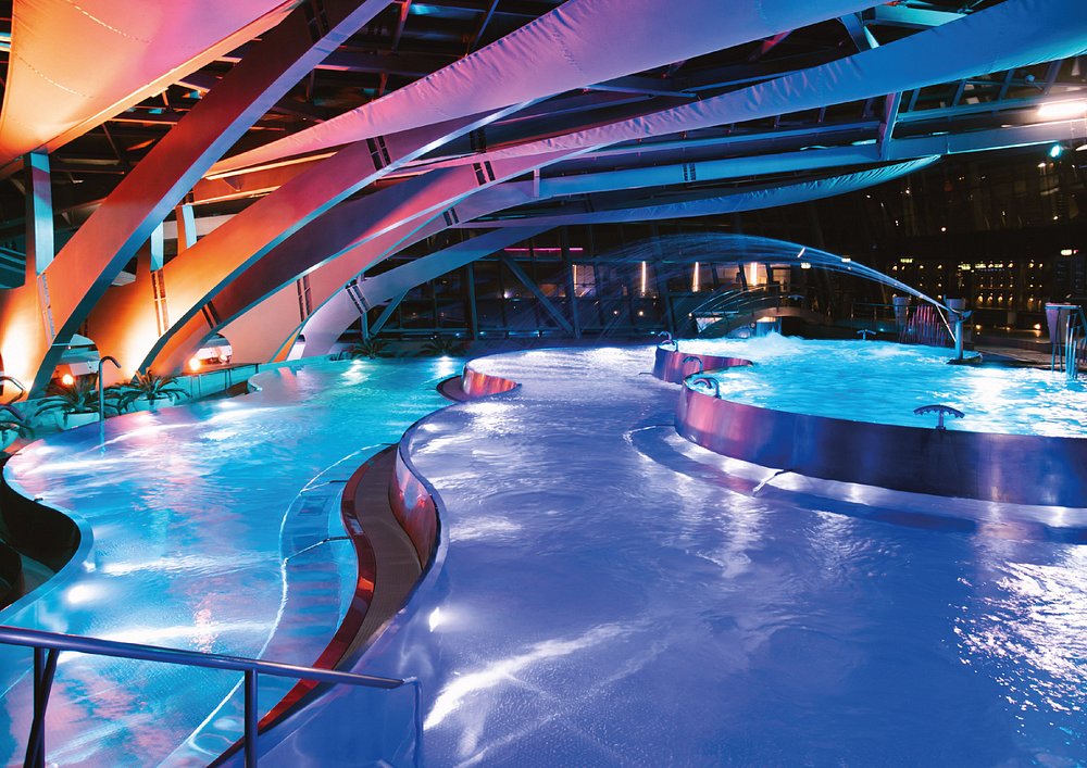 iIndoor lagoons at Inuu,Caldea thermal spa, Andorra.